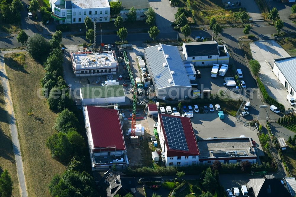 Aerial image Hoppegarten - Construction site for the new building of GLU mbH - Ges. fuer Lebensmittel- and Umweltconsulting on Handwerkerstrasse in Hoppegarten in the state Brandenburg, Germany