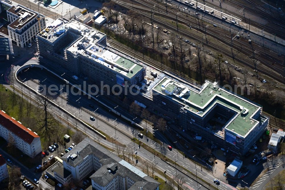 Dresden from the bird's eye view: Construction site for the new building a major project with a hotel, a shopping mall and an office building on Ammonstrasse in Dresden in the state Saxony, Germany