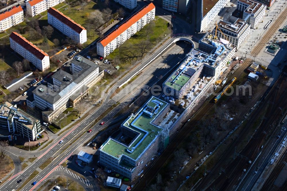 Aerial photograph Dresden - Construction site for the new building a major project with a hotel, a shopping mall and an office building on Ammonstrasse in Dresden in the state Saxony, Germany