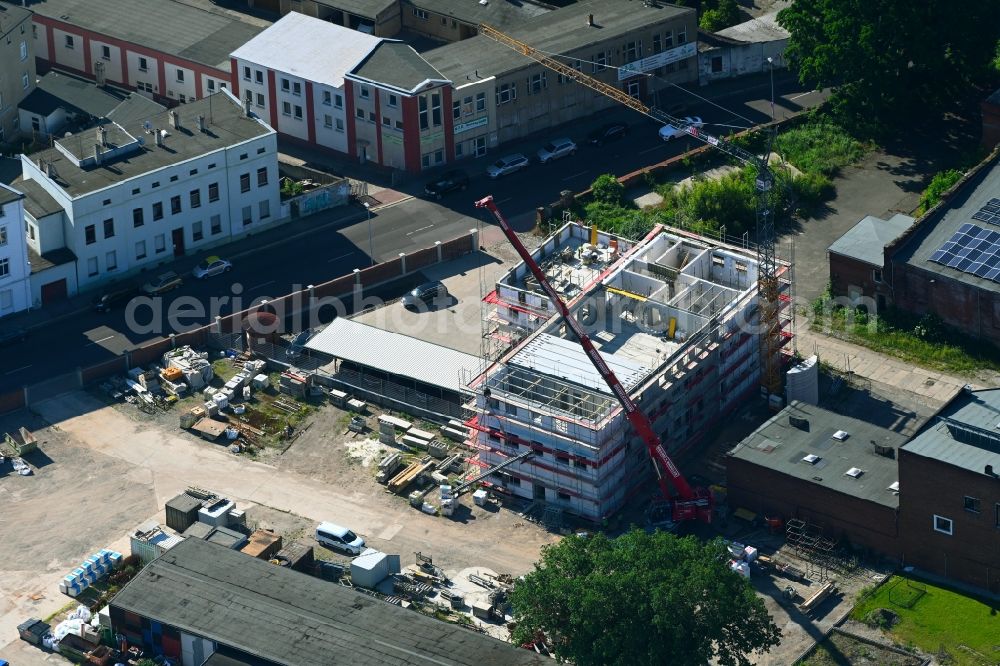 Aerial photograph Magdeburg - Construction site for the new building on Groeperstrasse in Magdeburg in the state Saxony-Anhalt, Germany