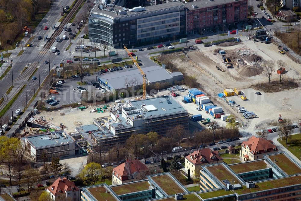 Aerial image München - New construction site of the school building on Emmy-Noether-Strasse in the district Moosach in Munich in the state Bavaria, Germany