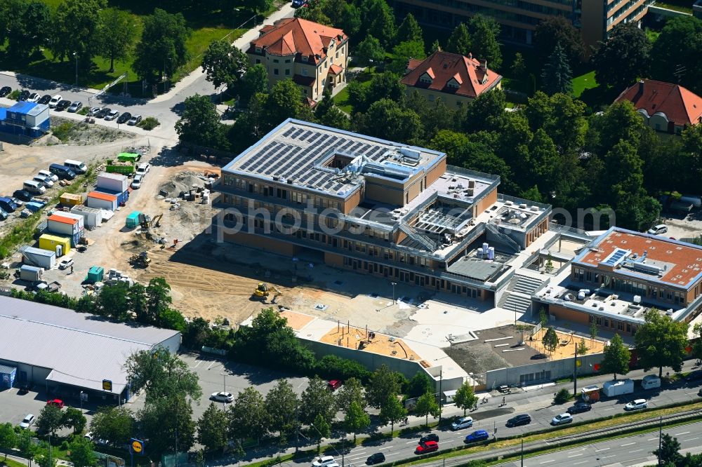 München from above - New construction site of the school building on Emmy-Noether-Strasse in the district Moosach in Munich in the state Bavaria, Germany