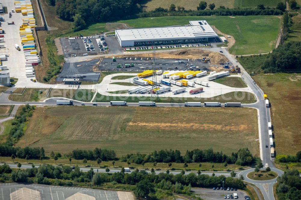 Werne from above - Construction site for the construction of a new hall on Raiffeisenstrasse in Werne in the state of North Rhine-Westphalia, Germany