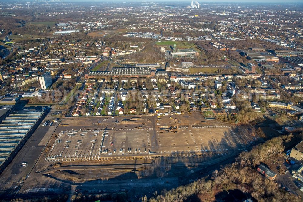 Aerial image Bochum - Building site to the new building of hall new buildings in Windhausstrasse to the east of the Reinhold Mendritzki Kaltwalzwerk GmbH & Co. KG in the district of Weitmar in Bochum in the federal state North Rhine-Westphalia