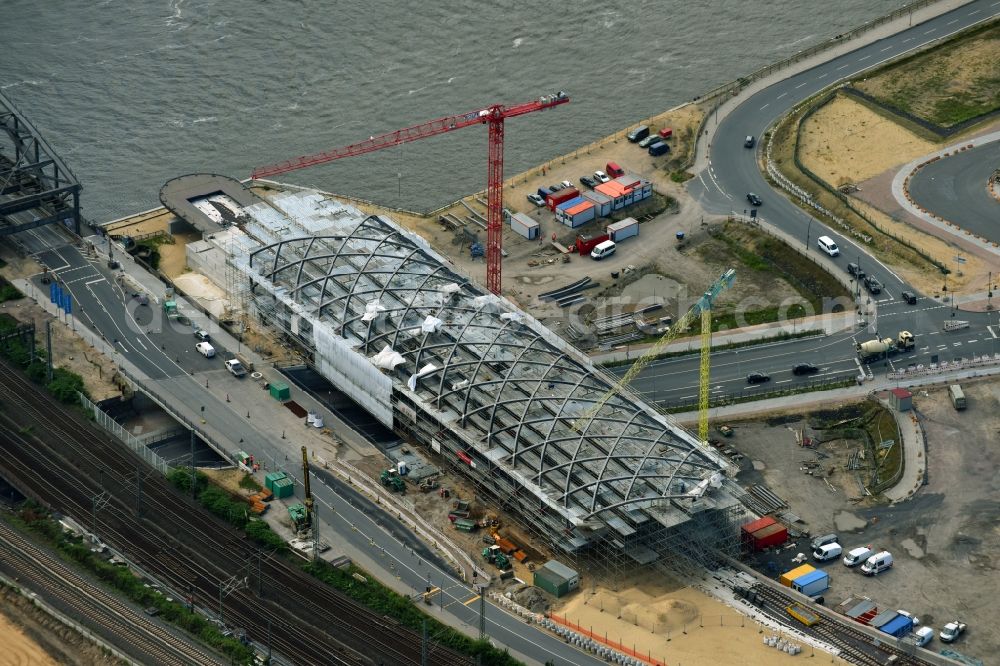 Hamburg from above - Construction site for the train stop Elbbruecken of the subway line 4 in Hamburg, Germany