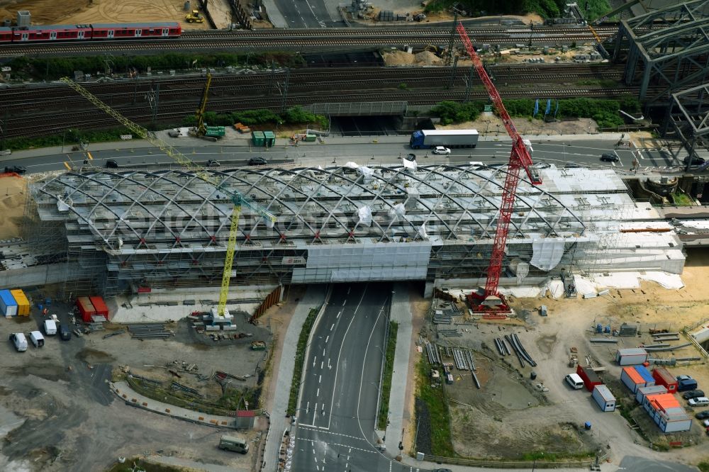 Hamburg from the bird's eye view: Construction site for the train stop Elbbruecken of the subway line 4 in Hamburg, Germany