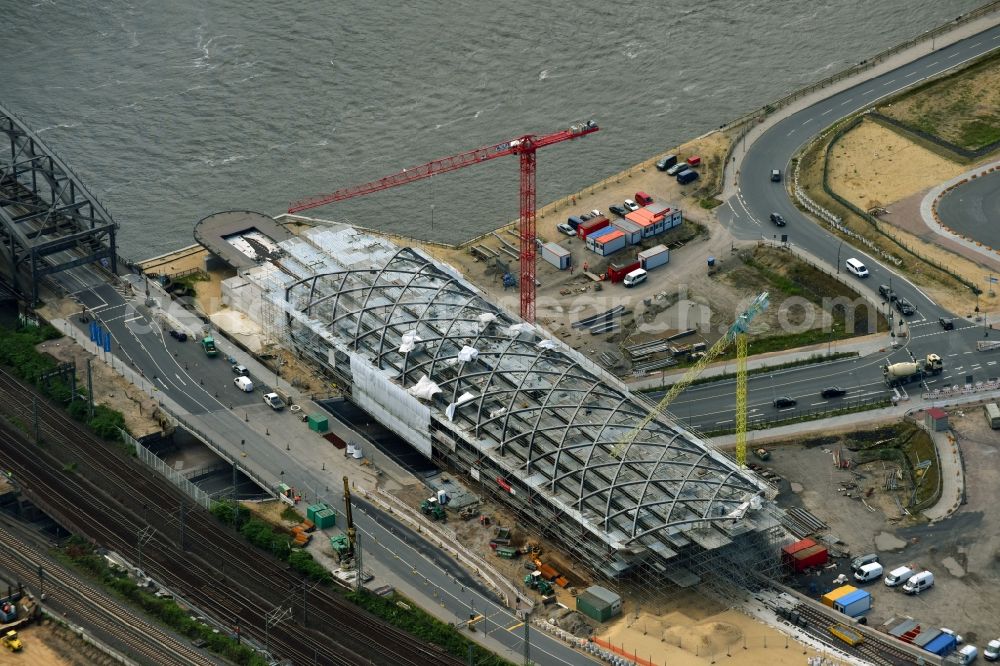 Aerial photograph Hamburg - Construction site for the train stop Elbbruecken of the subway line 4 in Hamburg, Germany