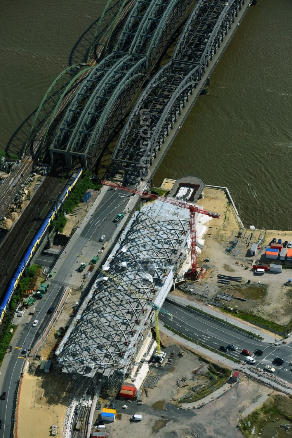 Hamburg from the bird's eye view: Construction site for the train stop Elbbruecken of the subway line 4 in Hamburg, Germany