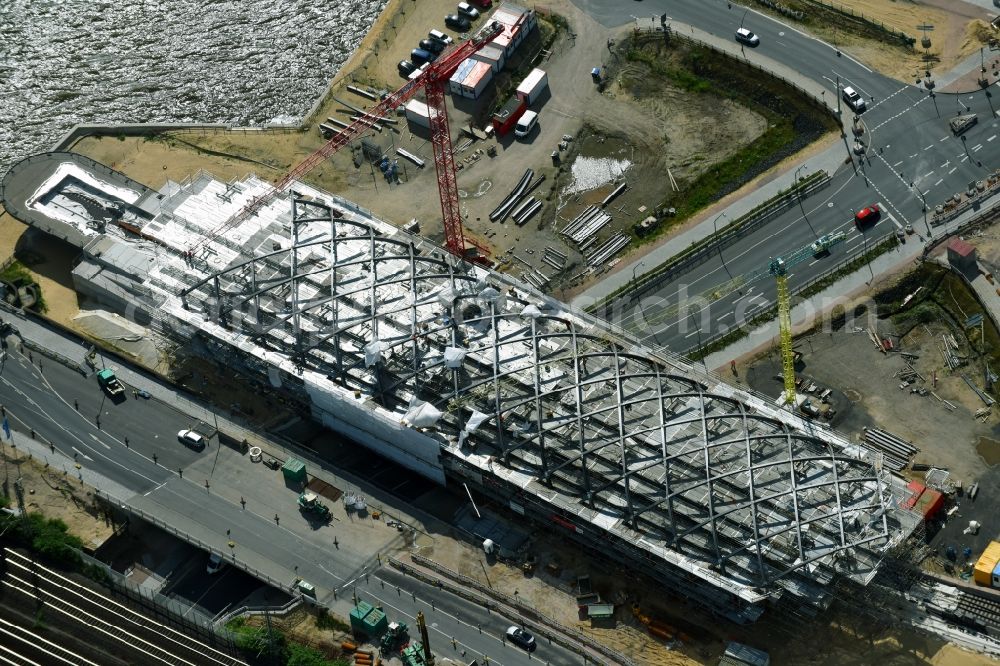 Hamburg from above - Construction site for the train stop Elbbruecken of the subway line 4 in Hamburg, Germany