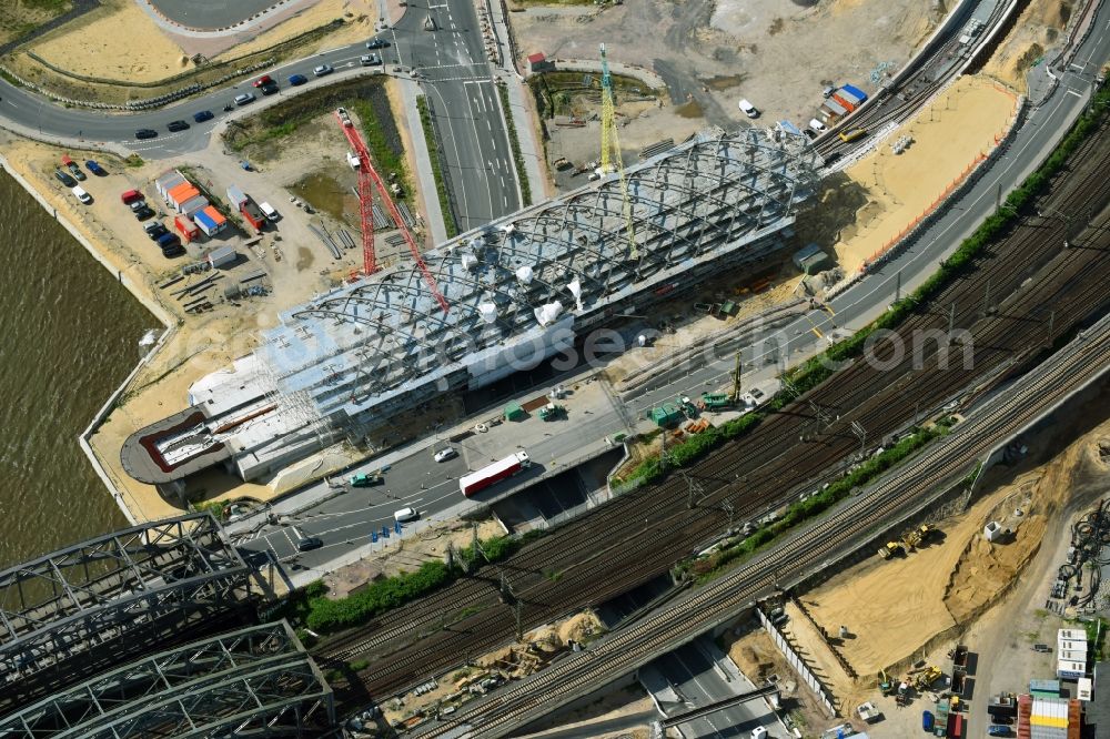 Hamburg from the bird's eye view: Construction site for the train stop Elbbruecken of the subway line 4 in Hamburg, Germany