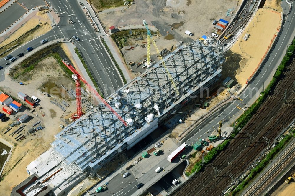 Aerial photograph Hamburg - Construction site for the train stop Elbbruecken of the subway line 4 in Hamburg, Germany