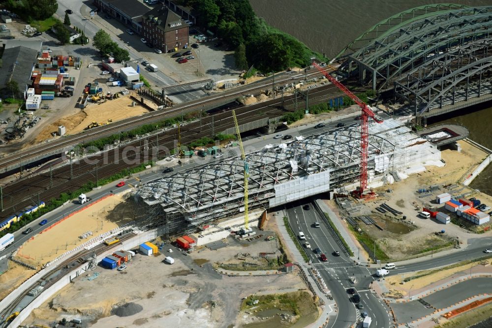 Aerial photograph Hamburg - Construction site for the train stop Elbbruecken of the subway line 4 in Hamburg, Germany