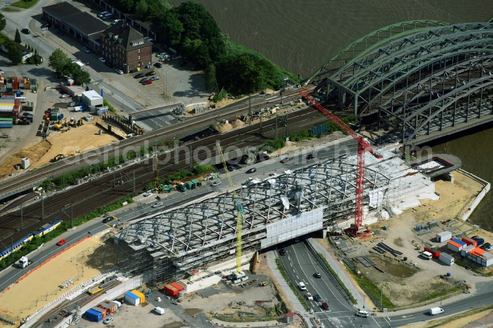 Hamburg from above - Construction site for the train stop Elbbruecken of the subway line 4 in Hamburg, Germany