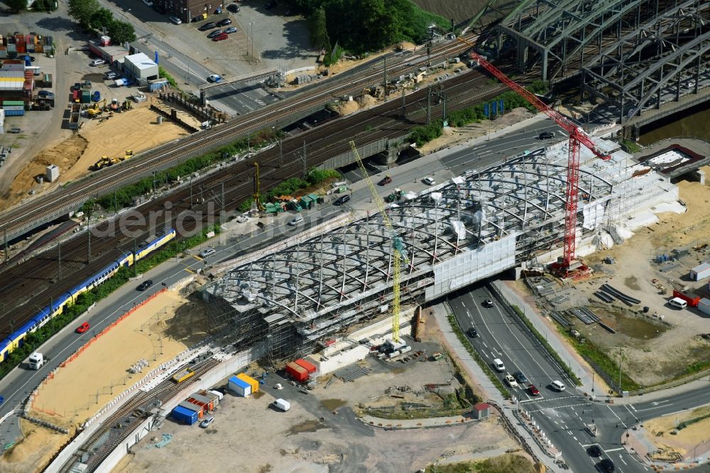 Hamburg from the bird's eye view: Construction site for the train stop Elbbruecken of the subway line 4 in Hamburg, Germany