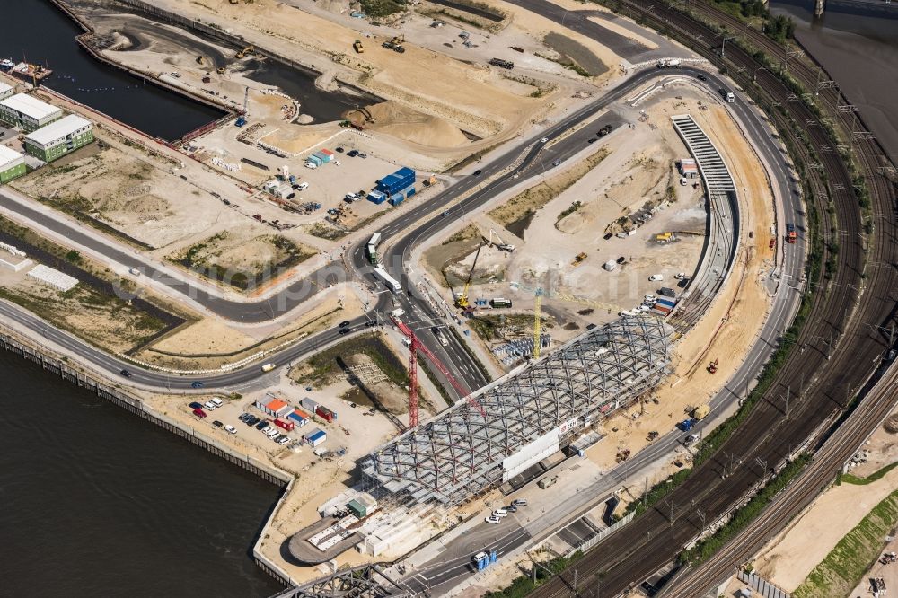 Hamburg from above - Construction site for the train stop Elbbruecken of the subway line 4 in Hamburg, Germany