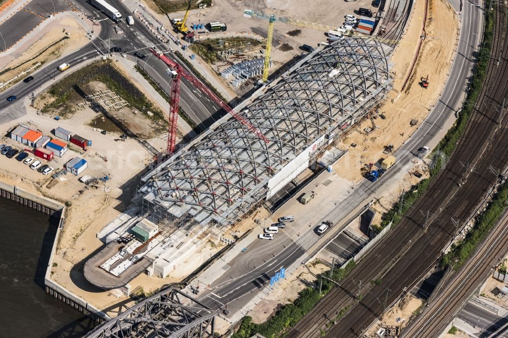 Hamburg from the bird's eye view: Construction site for the train stop Elbbruecken of the subway line 4 in Hamburg, Germany