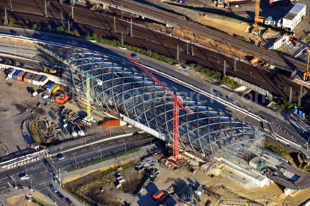 Hamburg from above - Construction site for the train stop Elbbruecken of the subway line 4 in Hamburg, Germany