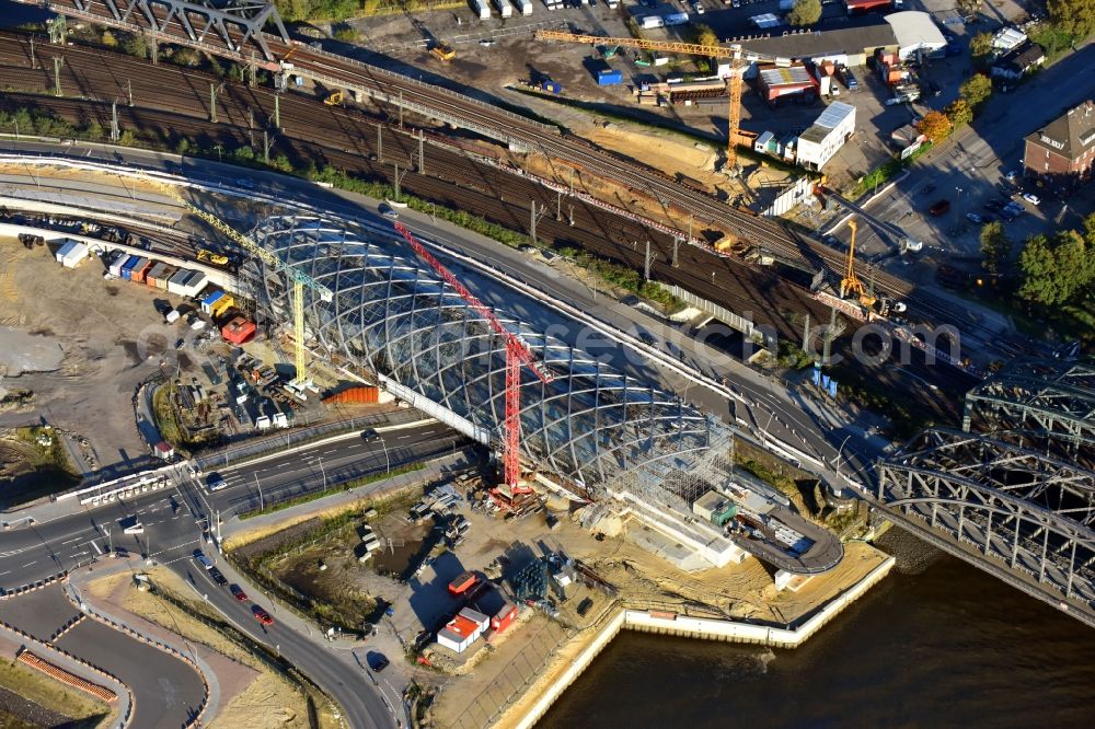 Hamburg from the bird's eye view: Construction site for the train stop Elbbruecken of the subway line 4 in Hamburg, Germany