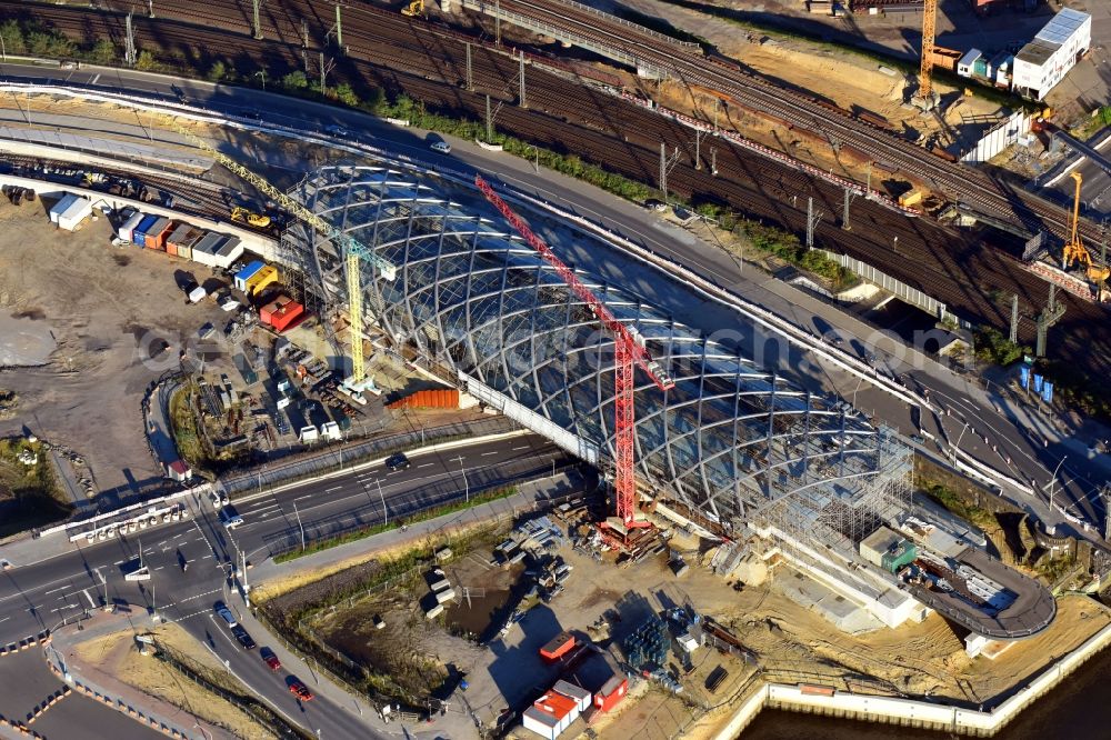 Aerial image Hamburg - Construction site for the train stop Elbbruecken of the subway line 4 in Hamburg, Germany