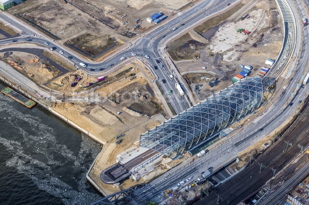 Hamburg from above - Construction site for the train stop Elbbruecken of the subway line 4 in Hamburg, Germany