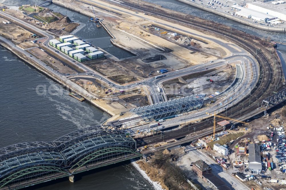 Hamburg from the bird's eye view: Construction site for the train stop Elbbruecken of the subway line 4 in Hamburg, Germany