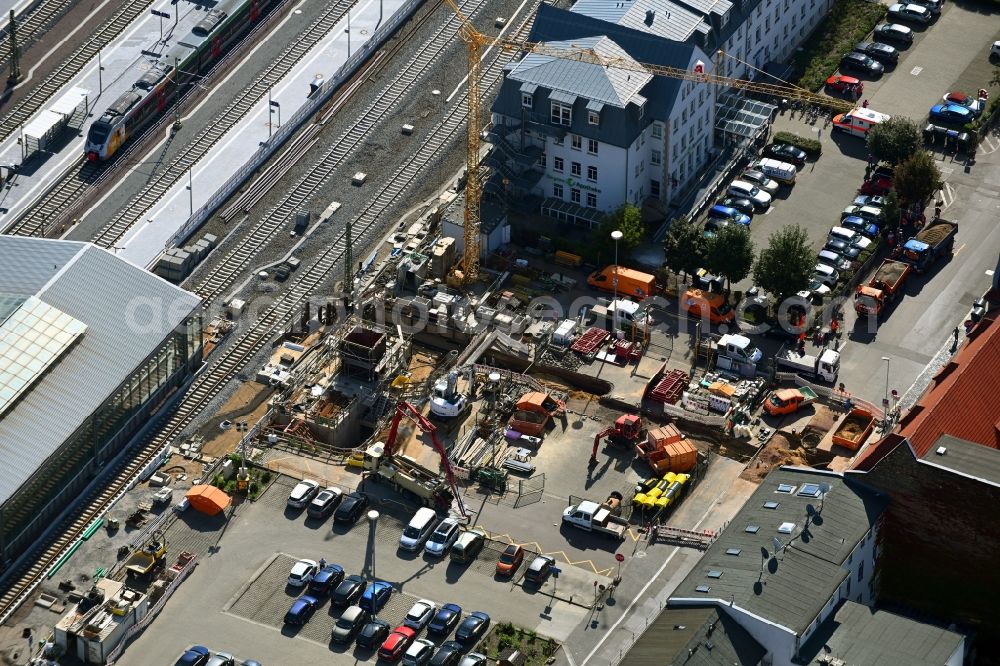 Aerial photograph Halle (Saale) - Construction site for the new building on Central Station on Ernst-Konieth-Strasse in Halle (Saale) in the state Saxony-Anhalt, Germany