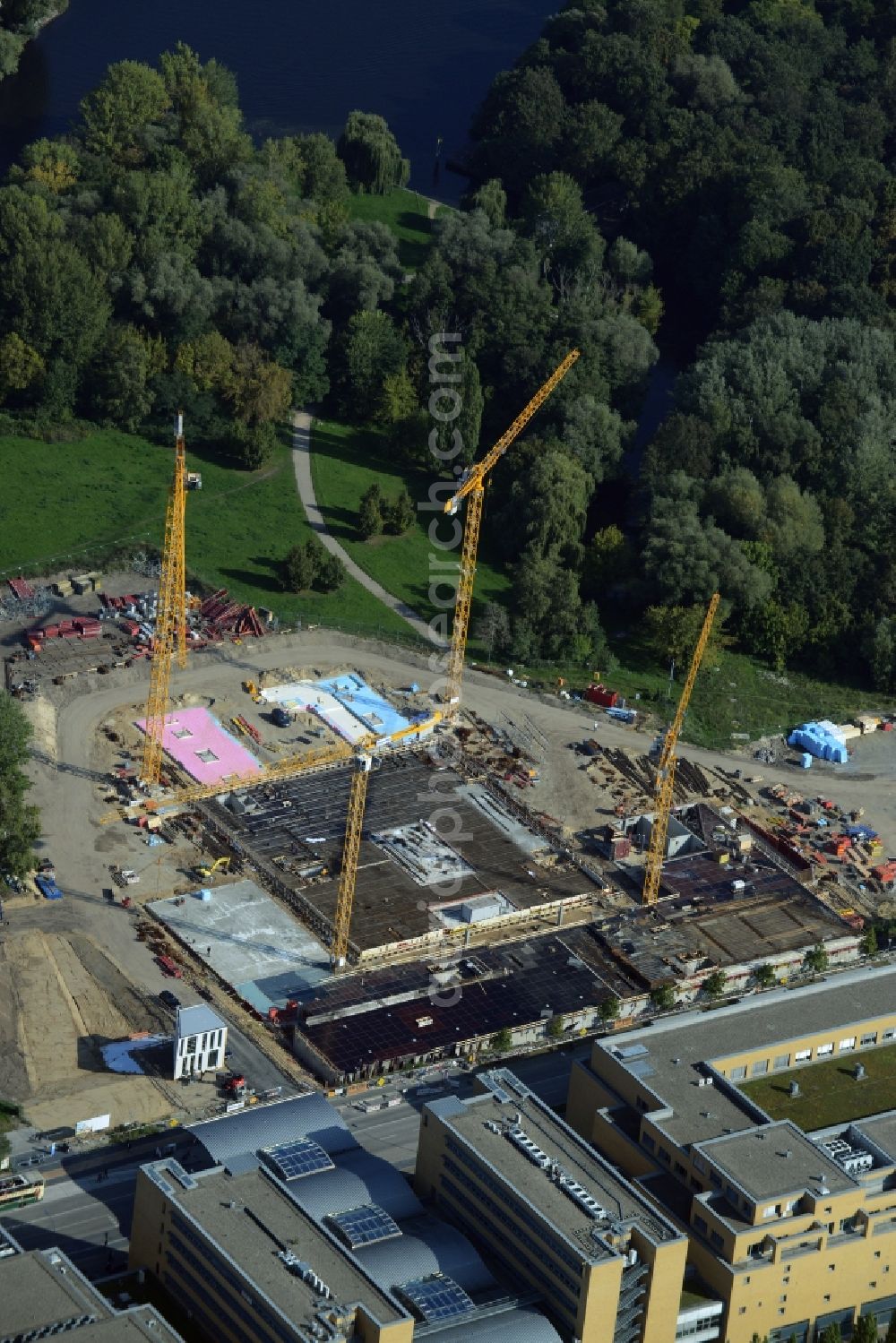 Aerial image Potsdam - Construction site for the new building of the headquarters of the State Investment Bank ILB in Potsdam in Brandenburg