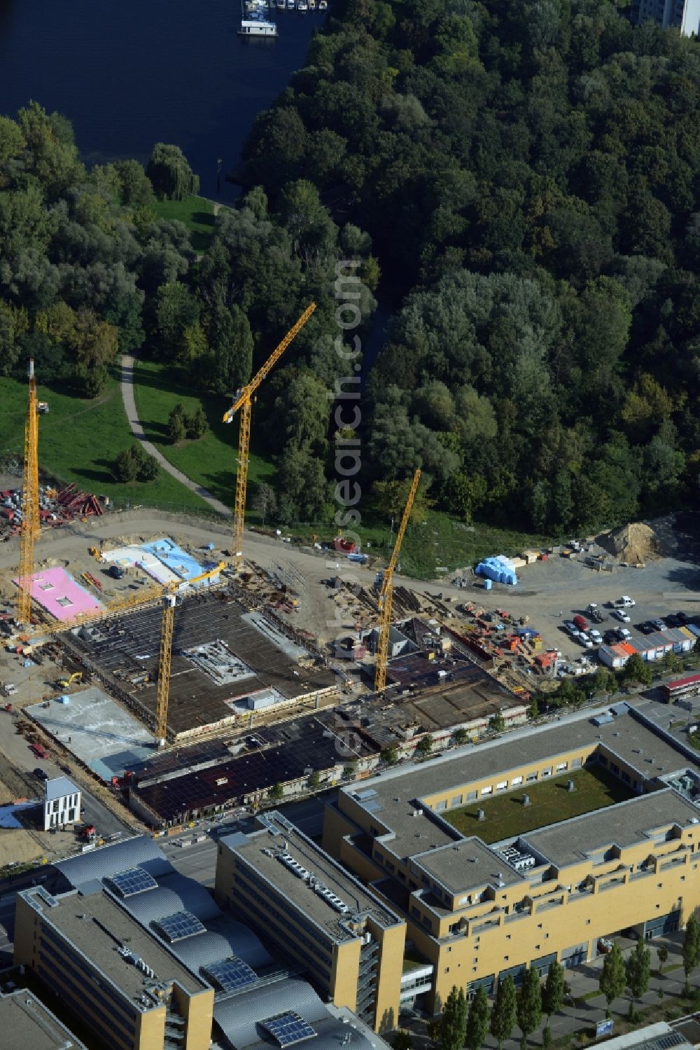 Aerial photograph Potsdam - Construction site for the new building of the headquarters of the State Investment Bank ILB in Potsdam in Brandenburg