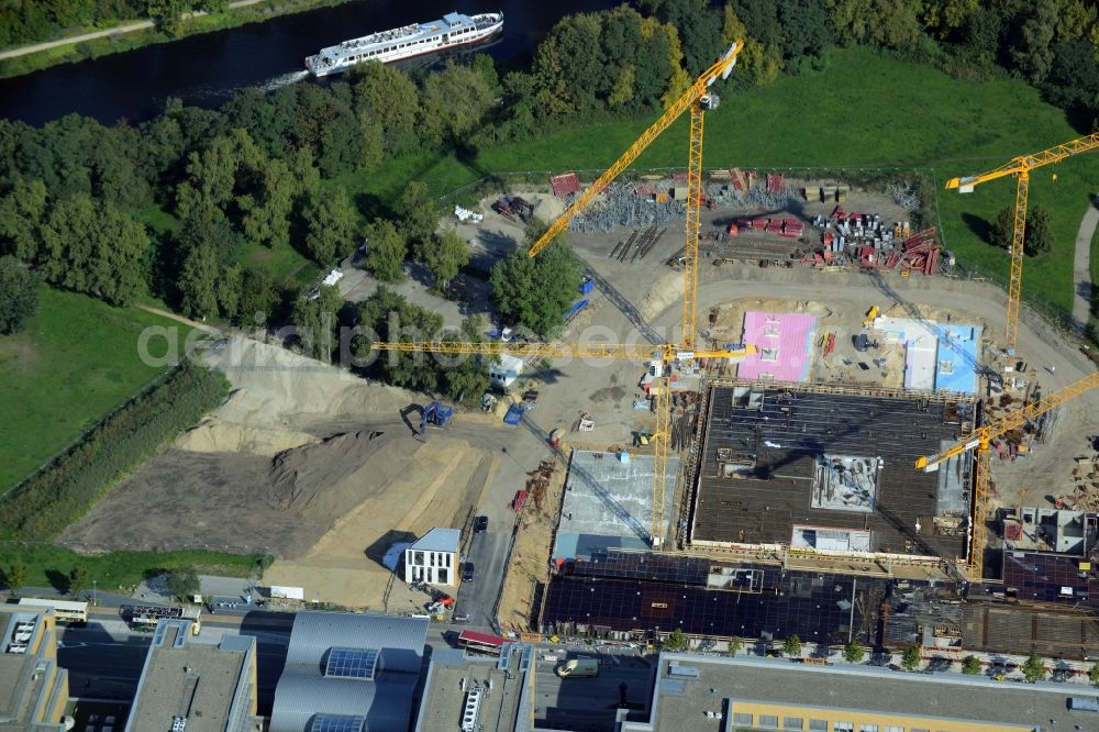 Potsdam from above - Construction site for the new building of the headquarters of the State Investment Bank ILB in Potsdam in Brandenburg