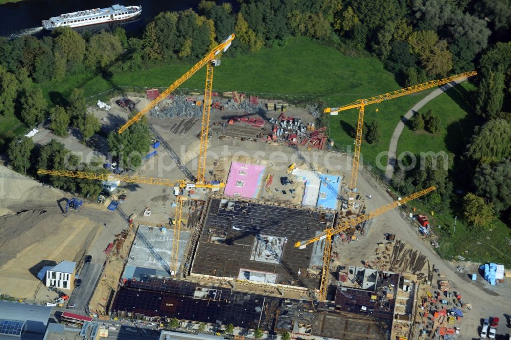 Potsdam from above - Construction site for the new building of the headquarters of the State Investment Bank ILB in Potsdam in Brandenburg