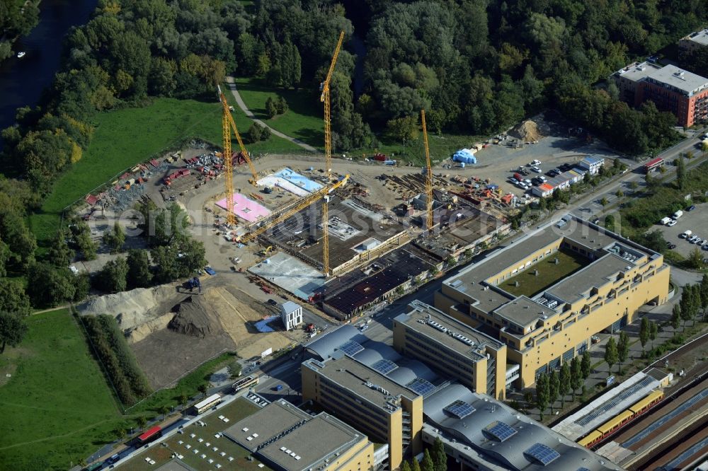 Potsdam from above - Construction site for the new building of the headquarters of the State Investment Bank ILB in Potsdam in Brandenburg