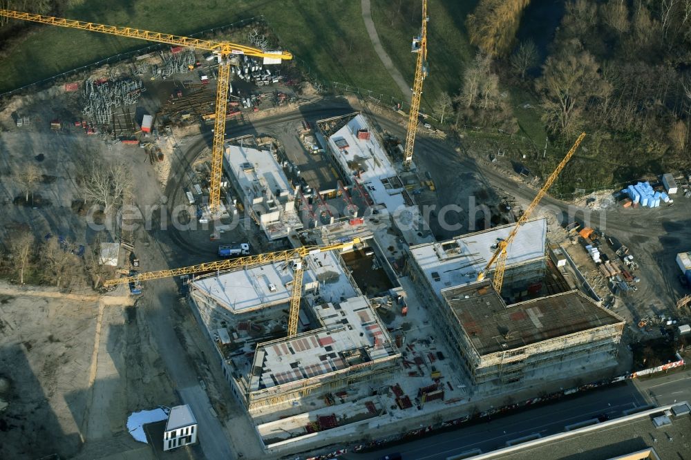 Potsdam from the bird's eye view: Construction site for the new building of the headquarters of the State Investment Bank ILB in Potsdam in Brandenburg