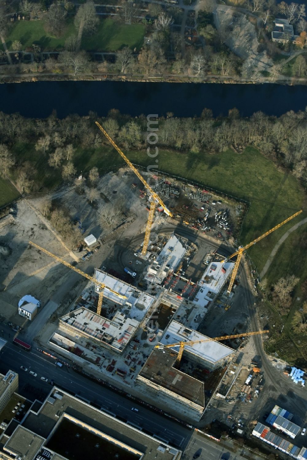 Potsdam from above - Construction site for the new building of the headquarters of the State Investment Bank ILB in Potsdam in Brandenburg