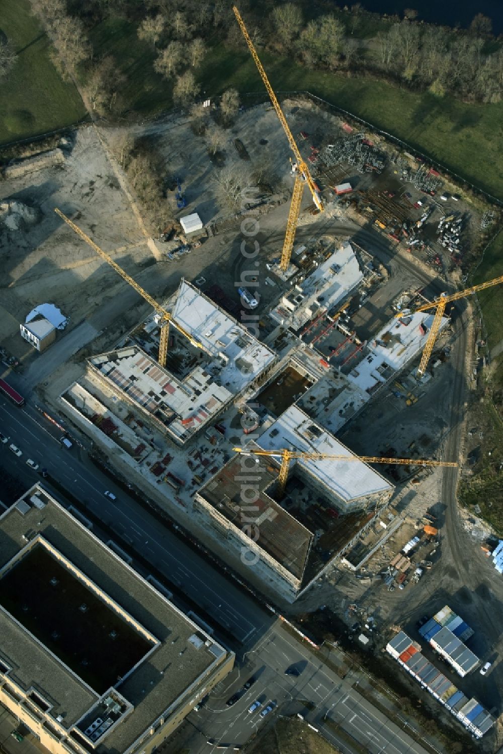 Potsdam from the bird's eye view: Construction site for the new building of the headquarters of the State Investment Bank ILB in Potsdam in Brandenburg