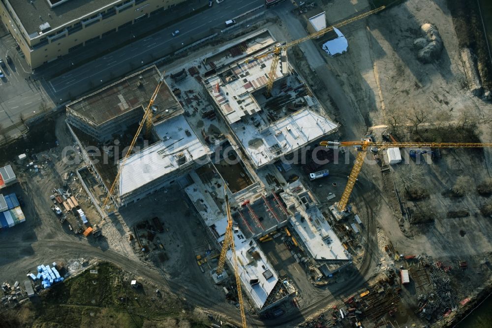 Potsdam from above - Construction site for the new building of the headquarters of the State Investment Bank ILB in Potsdam in Brandenburg