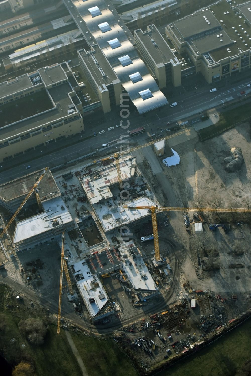 Potsdam from the bird's eye view: Construction site for the new building of the headquarters of the State Investment Bank ILB in Potsdam in Brandenburg