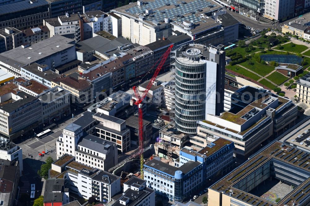 Aerial image Pforzheim - Construction site for the new building of Hauptstelle of Sparkasse Pforzheim Calw on Kiehnlestrasse in Pforzheim in the state Baden-Wurttemberg, Germany