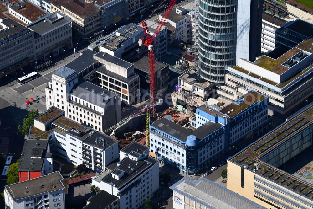 Aerial photograph Pforzheim - Construction site for the new building of Hauptstelle of Sparkasse Pforzheim Calw on Kiehnlestrasse in Pforzheim in the state Baden-Wurttemberg, Germany