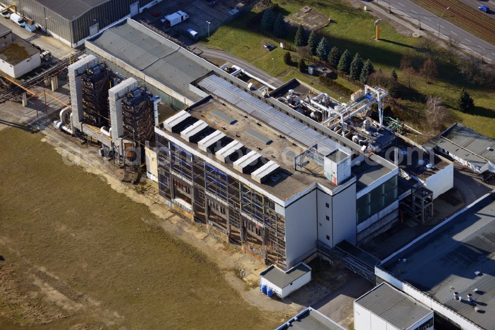 Berlin from the bird's eye view: Construction site of power plants and exhaust towers of thermal power station - Kraft-Waerme-Kopplungsanlage on Rhinstrasse in the district Marzahn in Berlin, Germany