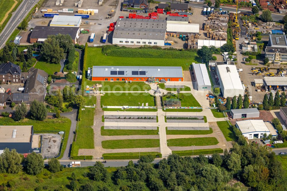 Aerial image Hamm - Construction site for the new construction of a Hindu temple complex for the Hindu community in Germany on Siegenbeckstrasse in the district of Uentrop in Hamm in the Ruhr area in the state North Rhine-Westphalia, Germany