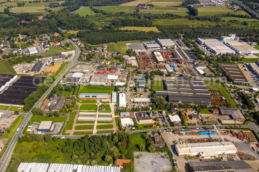 Hamm from above - Construction site for the new construction of a Hindu temple complex for the Hindu community in Germany on Siegenbeckstrasse in the district of Uentrop in Hamm in the Ruhr area in the state North Rhine-Westphalia, Germany