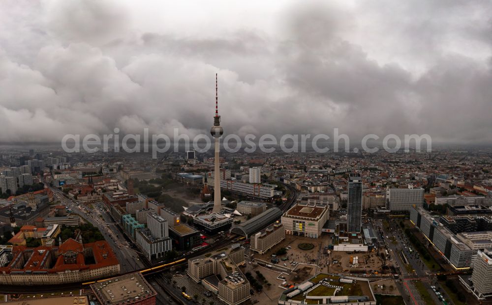 Berlin from the bird's eye view: Construction site for the new construction of the high-rise building complex ALX (also called twin towers) of the twin towers at Alexanderplatz on Alexanderstrasse in the Mitte district in Berlin, Germany