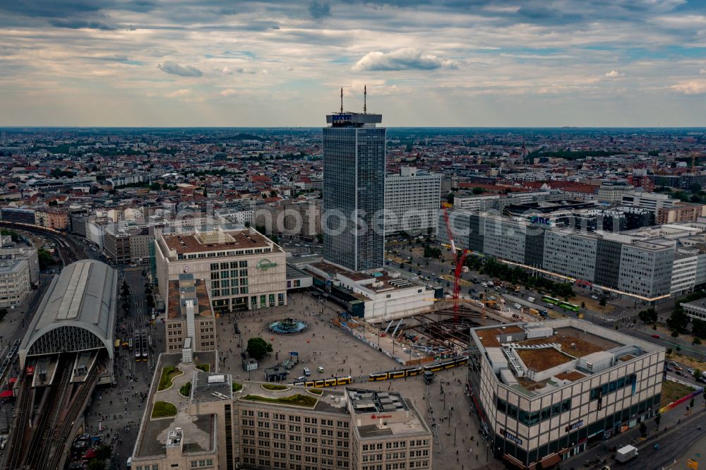 Aerial photograph Berlin - Construction site for the new construction of the high-rise building complex ALX (also called twin towers) of the twin towers at Alexanderplatz on Alexanderstrasse in the Mitte district in Berlin, Germany