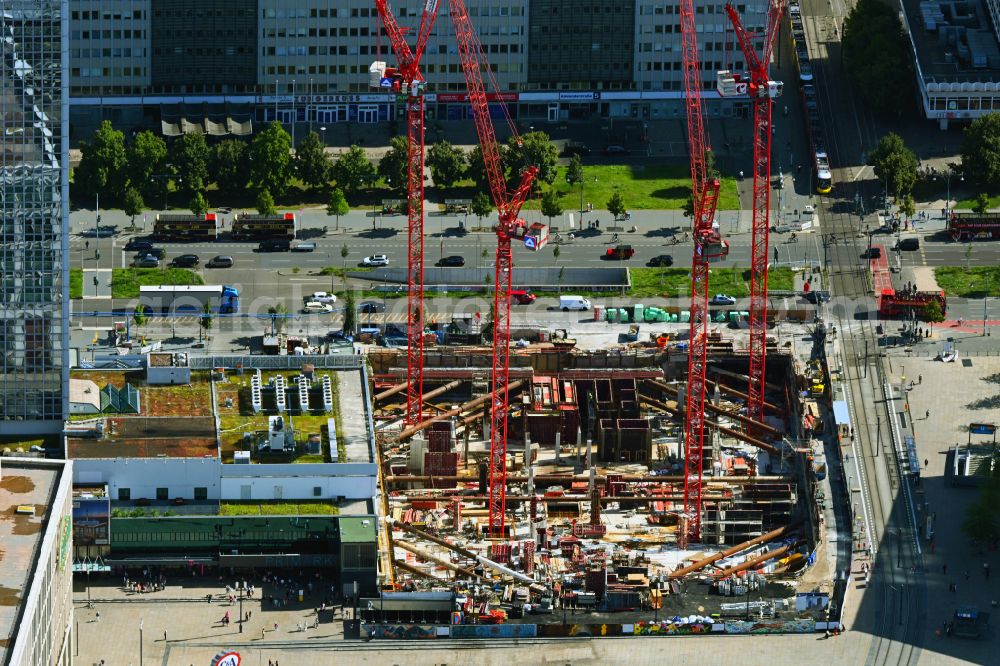 Aerial image Berlin - Construction site for the new construction of the high-rise building complex ALX (also called twin towers) of the twin towers at Alexanderplatz on Alexanderstrasse in the Mitte district in Berlin, Germany