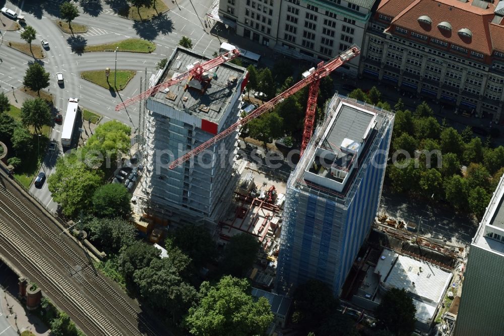 Aerial image Hamburg - Construction site for new high-rise building complex Esplace of Becken Development GmbH between Esplanade and Gustav-Mahler-Park in Hamburg