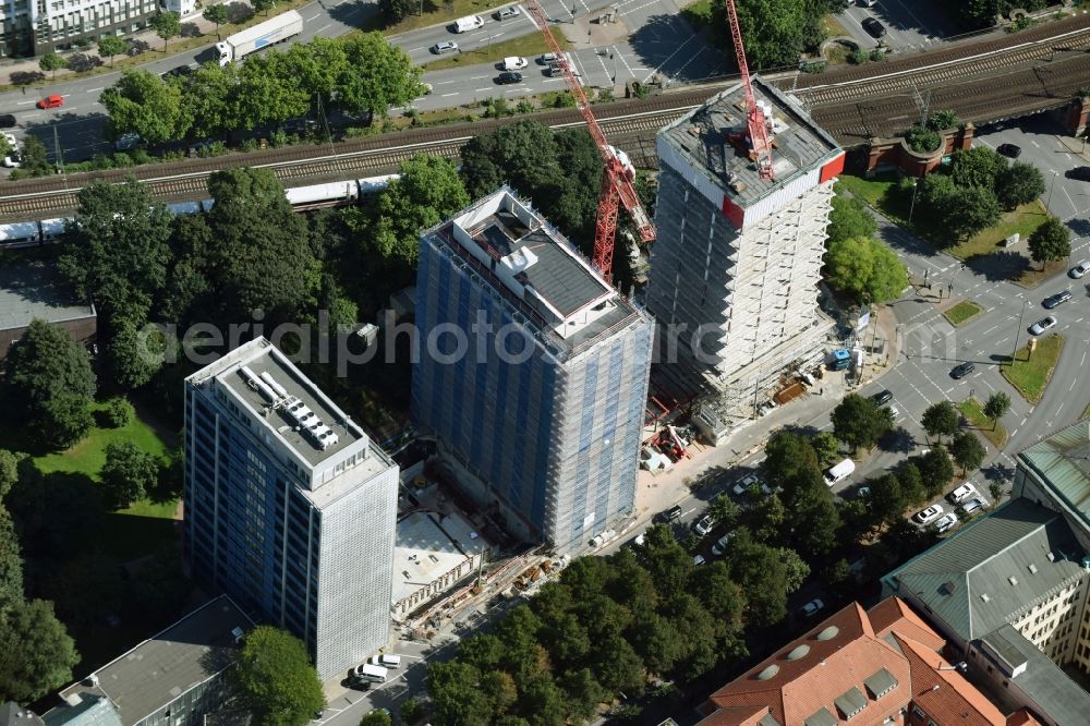 Aerial image Hamburg - Construction site for new high-rise building complex Esplace of Becken Development GmbH between Esplanade and Gustav-Mahler-Park in Hamburg