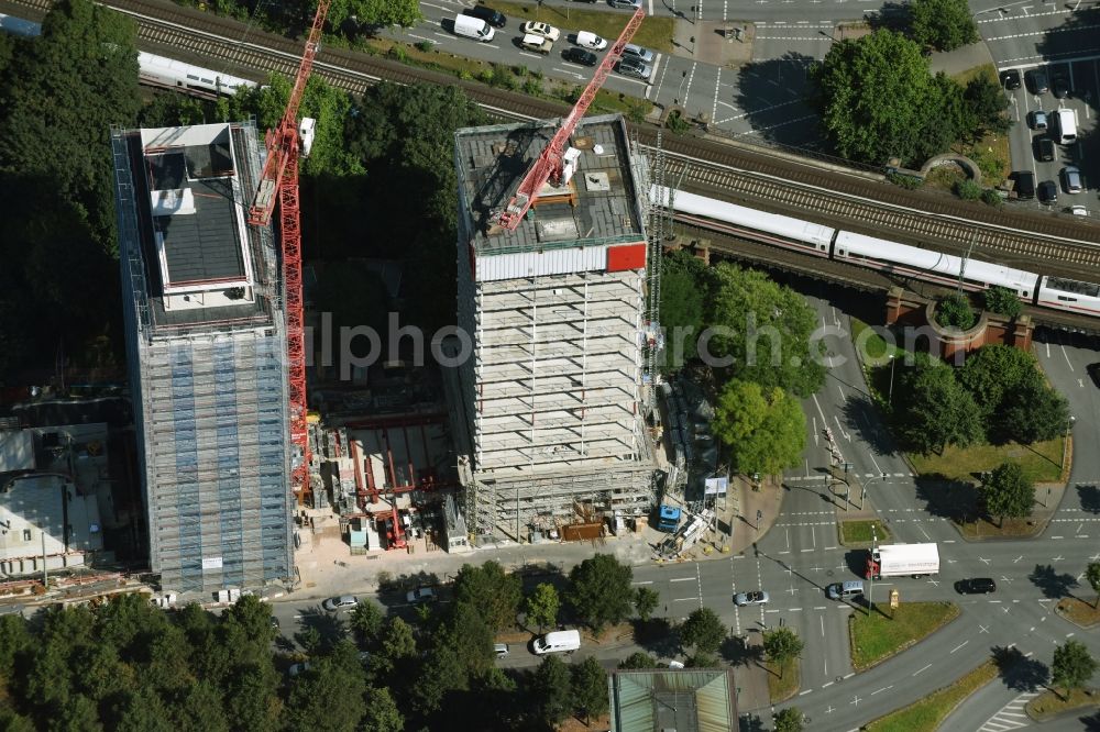 Aerial image Hamburg - Construction site for new high-rise building complex Esplace of Becken Development GmbH between Esplanade and Gustav-Mahler-Park in Hamburg