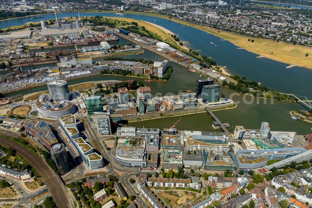 Aerial photograph Düsseldorf - Construction site for new high-rise building complex Duesseldorfer Heimathafen in of Speditionstrasse in Duesseldorf in the state North Rhine-Westphalia, Germany