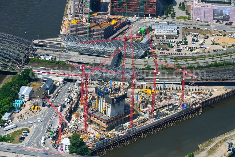 Aerial photograph Hamburg - Construction site for new high-rise building complex Elbtower on Zweibrueckenstrasse between Oberhafenkanal and Norderelbe in the district HafenCity in Hamburg, Germany