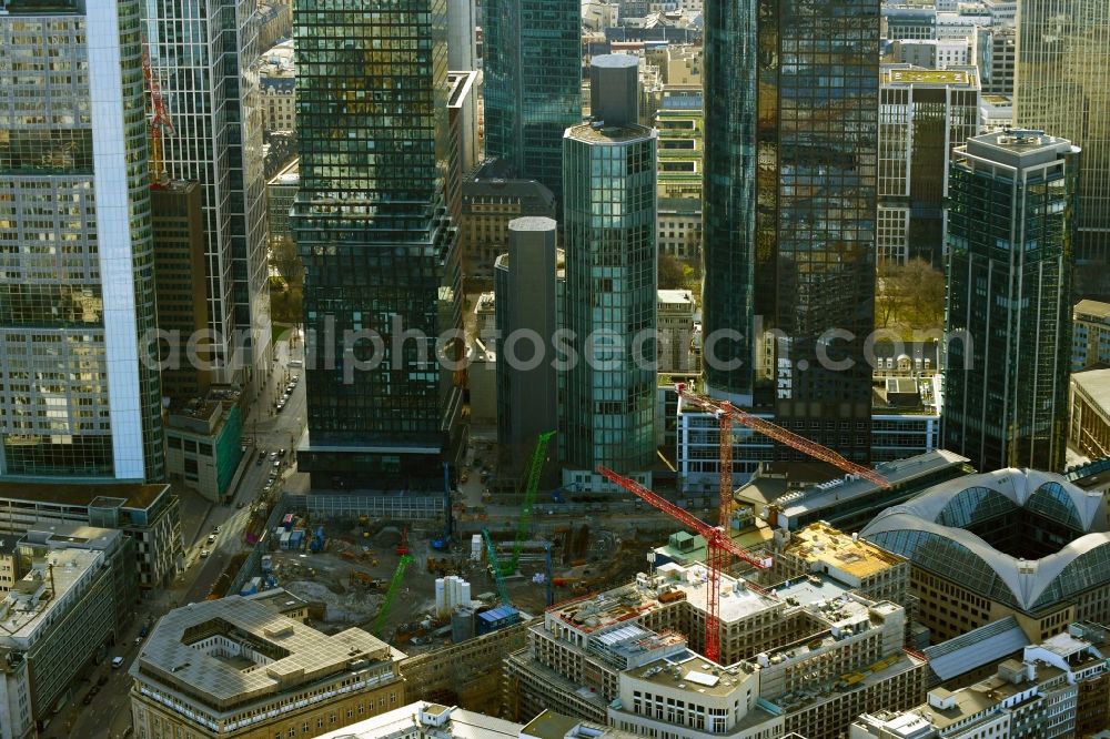 Aerial image Frankfurt am Main - Construction site for new high-rise building complex FOUR on Junghofstrasse - Rossmarkt in the district Innenstadt in Frankfurt in the state Hesse, Germany